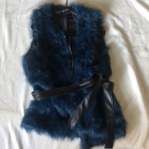 Blue Fur Vest With Leather Belt